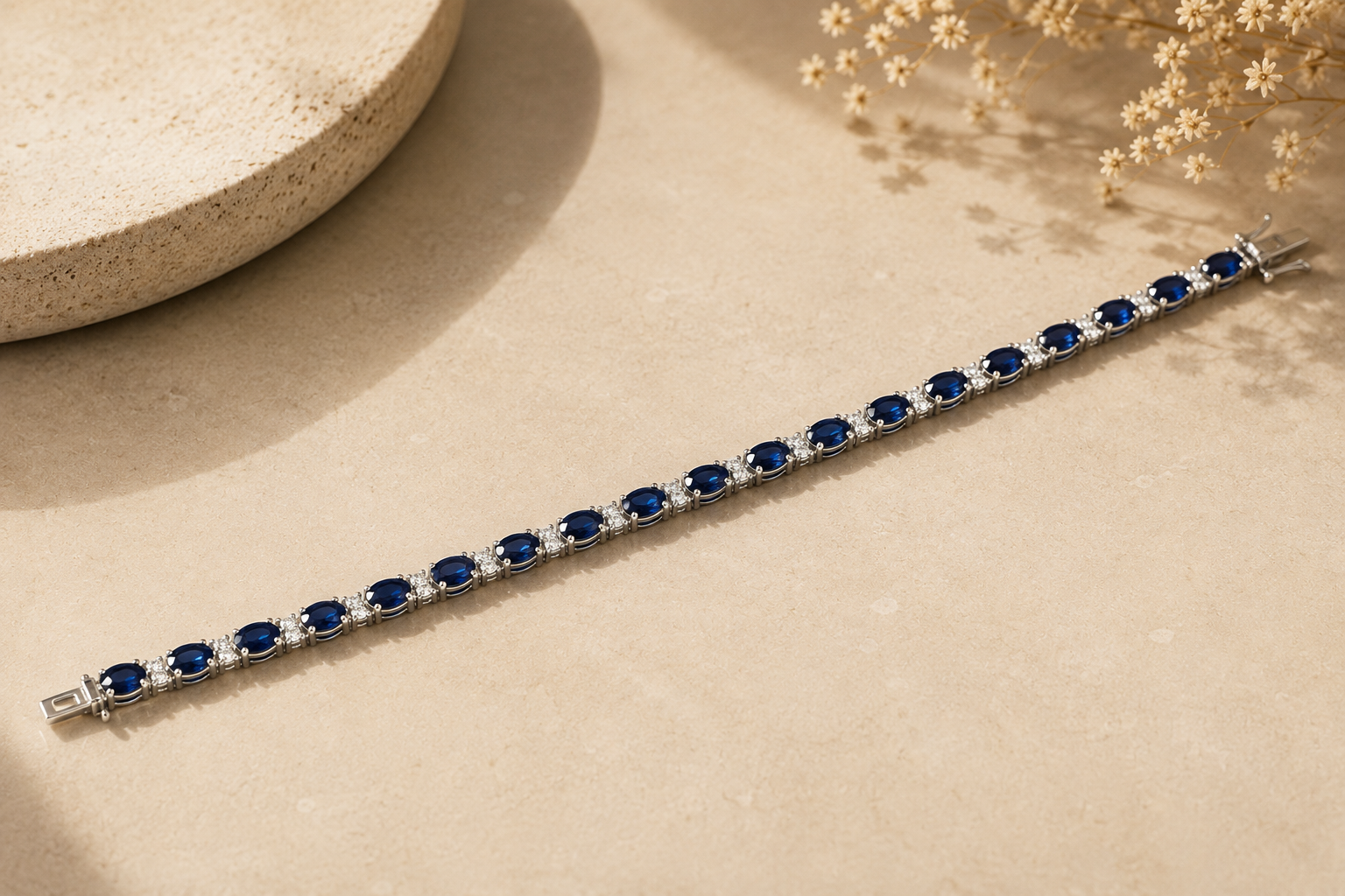 White Gold Diamond Blue Sapphire Bracelet Blue Sapphire