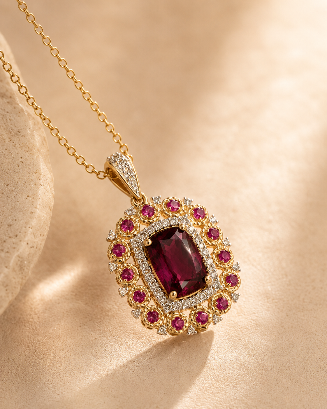 Certified Multi Sapphire Floral Pendant