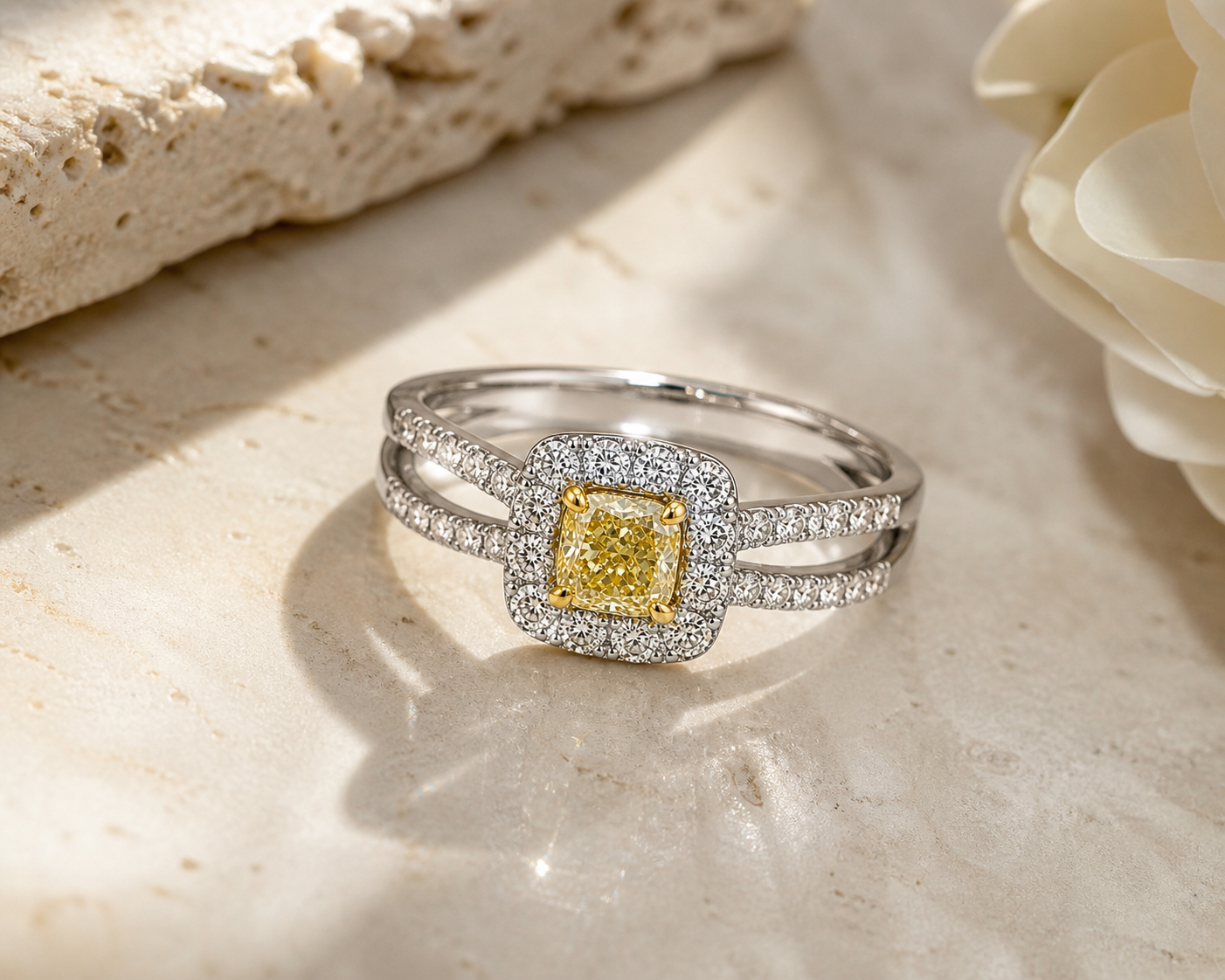 GIA Princess Cut Yellow & White Diamond Ring Yellow Diamond
