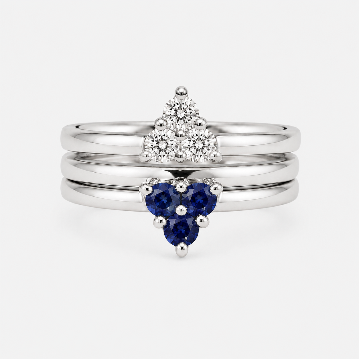 Blue Sapphire and White Diamond Triple Trio Band Blue Sapphire