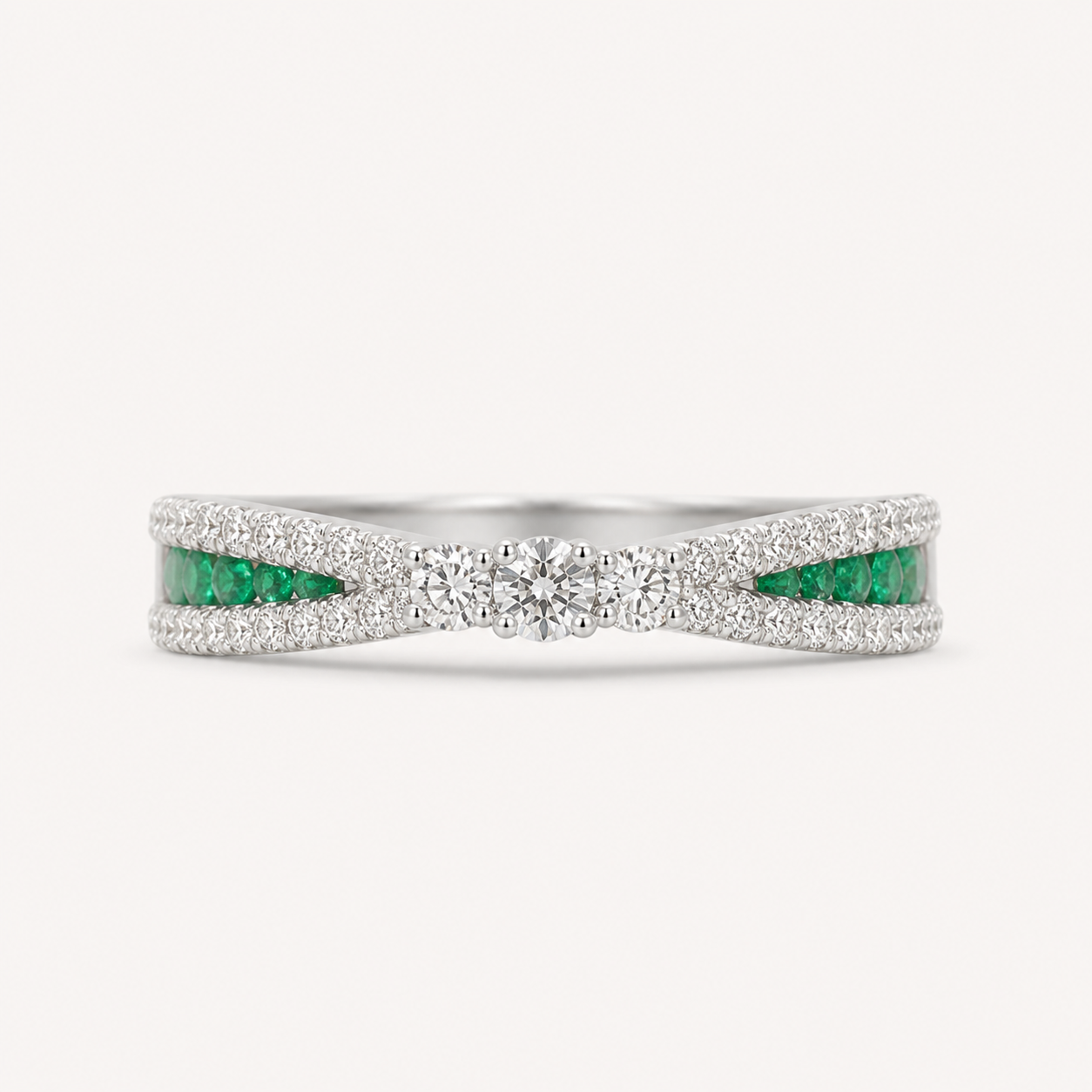 Criss Cross Diamond and Emerald Ring Emerald