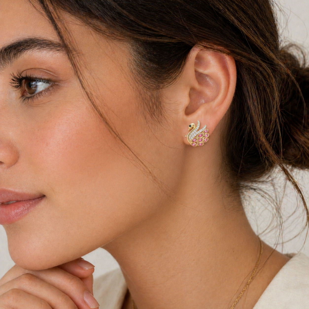 Pink Feathered Swan Studs KALLATI