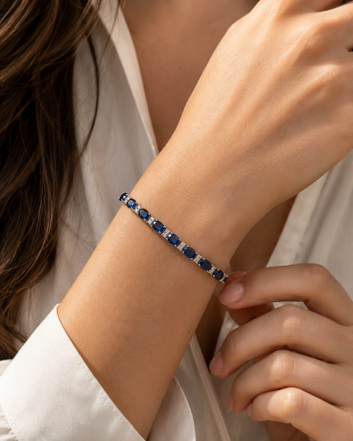 White Gold Diamond Blue Sapphire Bracelet Blue Sapphire