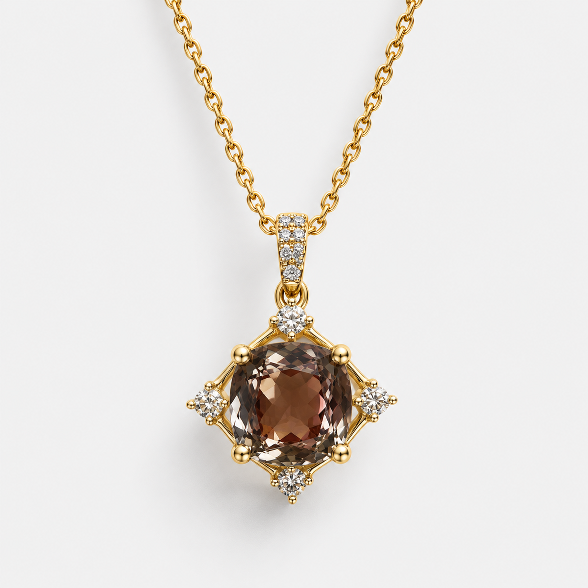 Certified Smokey Skylight Csarite & Diamond Necklace