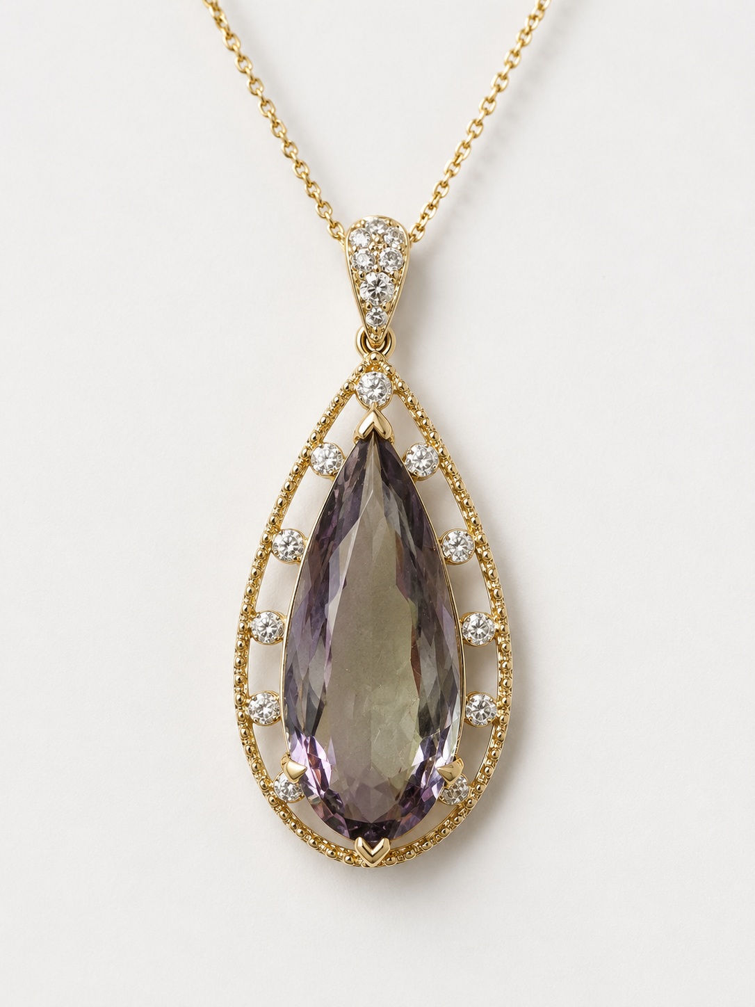 Certified Pear Csarite & Diamond Necklace Csarite