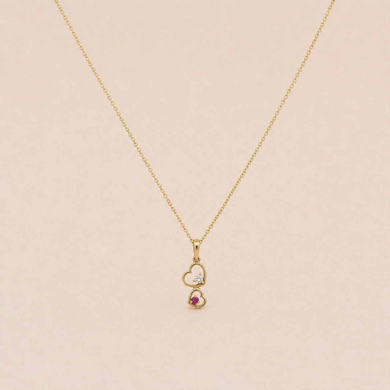 White Diamond & Ruby Stacking Heart Necklace hearts