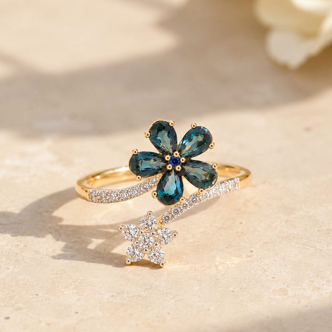 Budding Flowers Sapphire & Diamond Ring Blue Sapphire