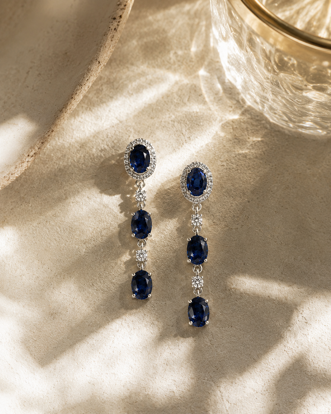 Oval Blue Sapphire & Diamond Dangles