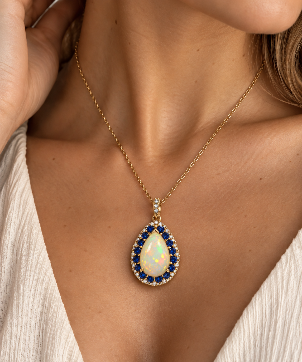 Opal Dewdrop Sapphire Necklace