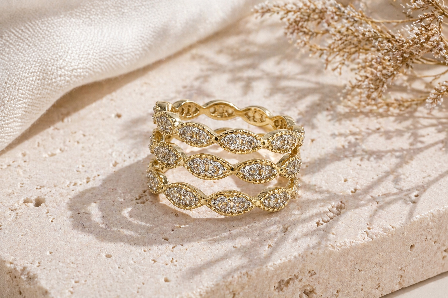 Trio Row Bold White Diamond Band BOLD GOLD