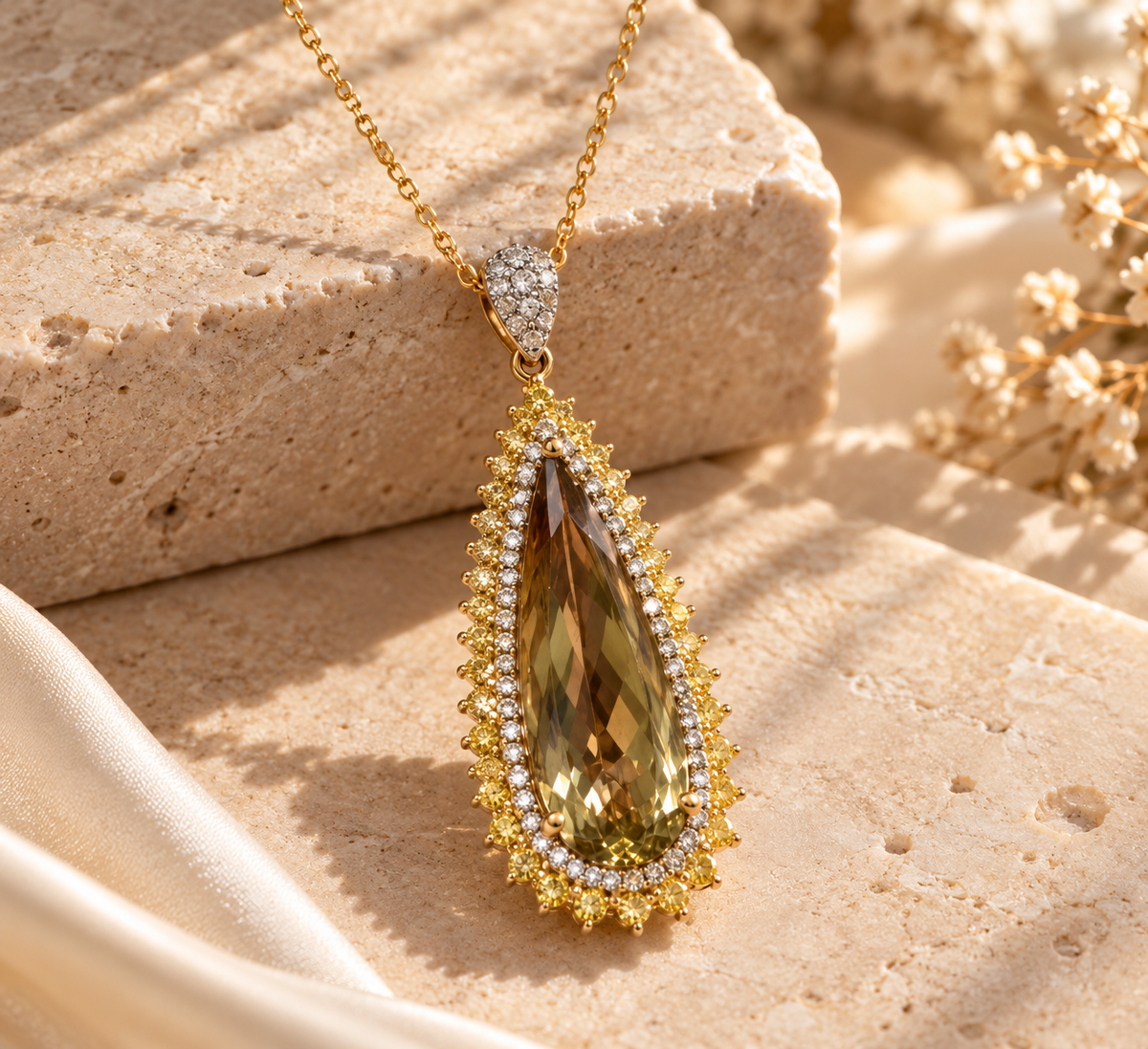 Certified Golden Glamour Csarite & Diamond Necklace