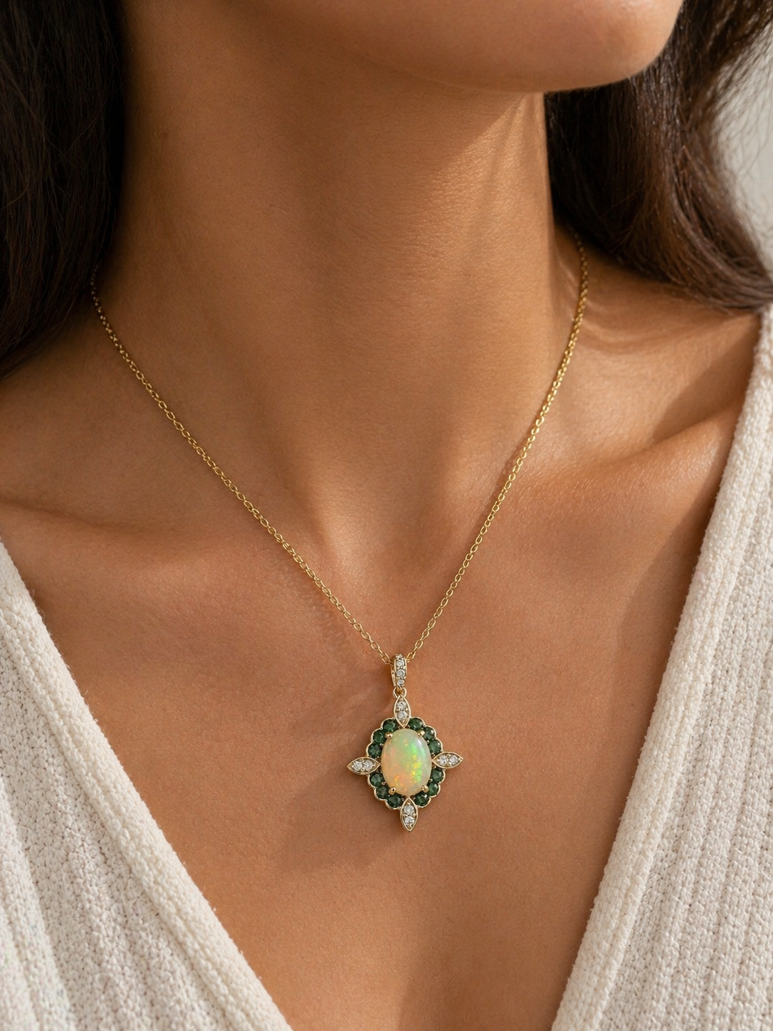 Ethereal Garden Opal & Emerald Necklace opal