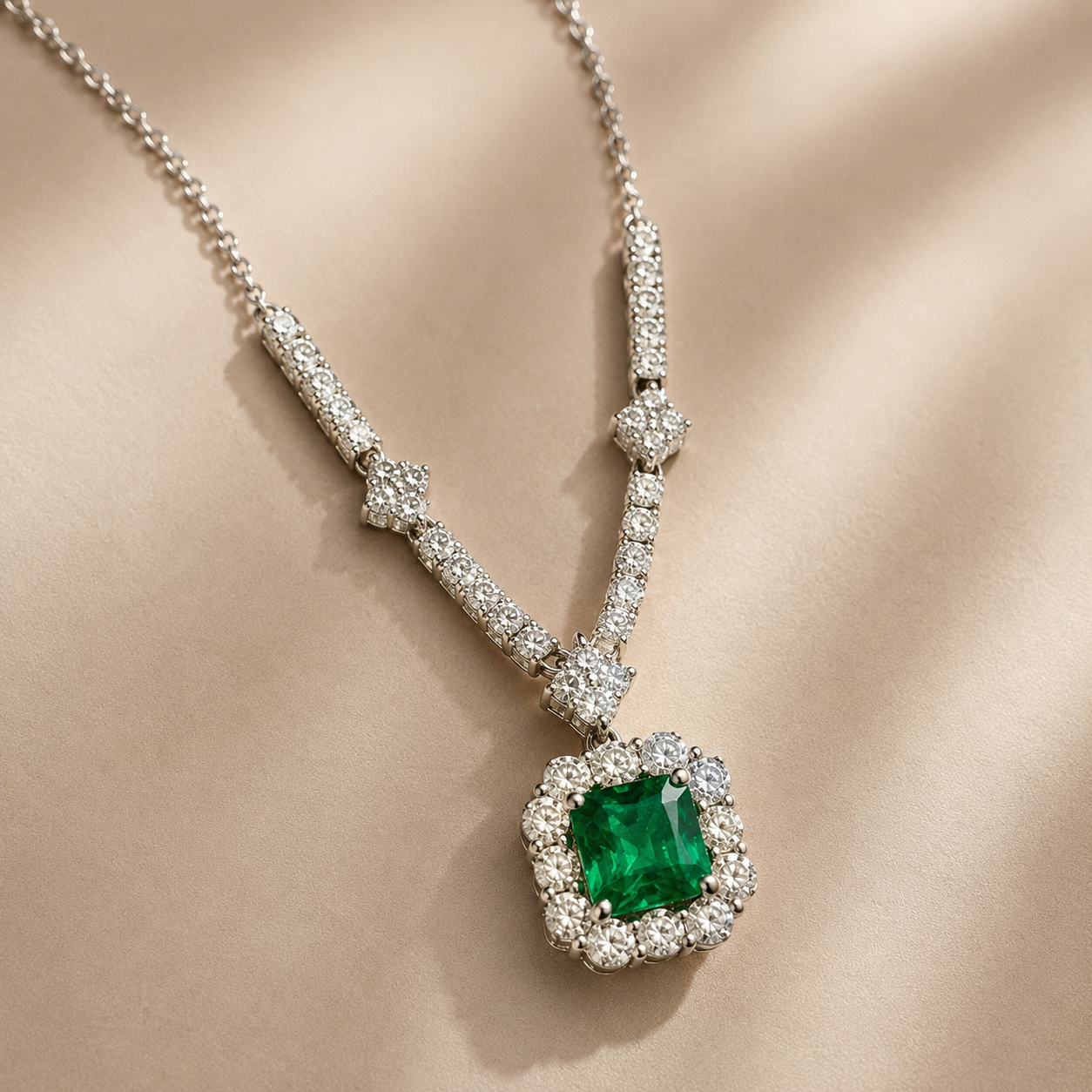Heirloom Diamond & Emerald Necklace Emerald