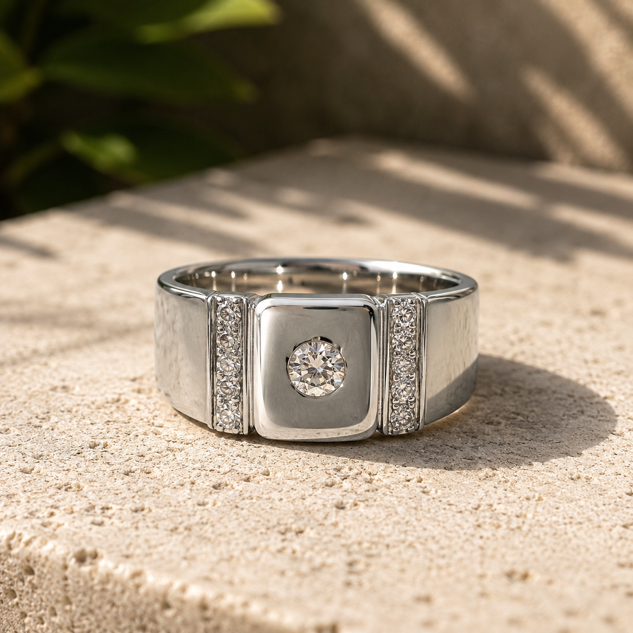 Classic Bezel Diamond Mens Band