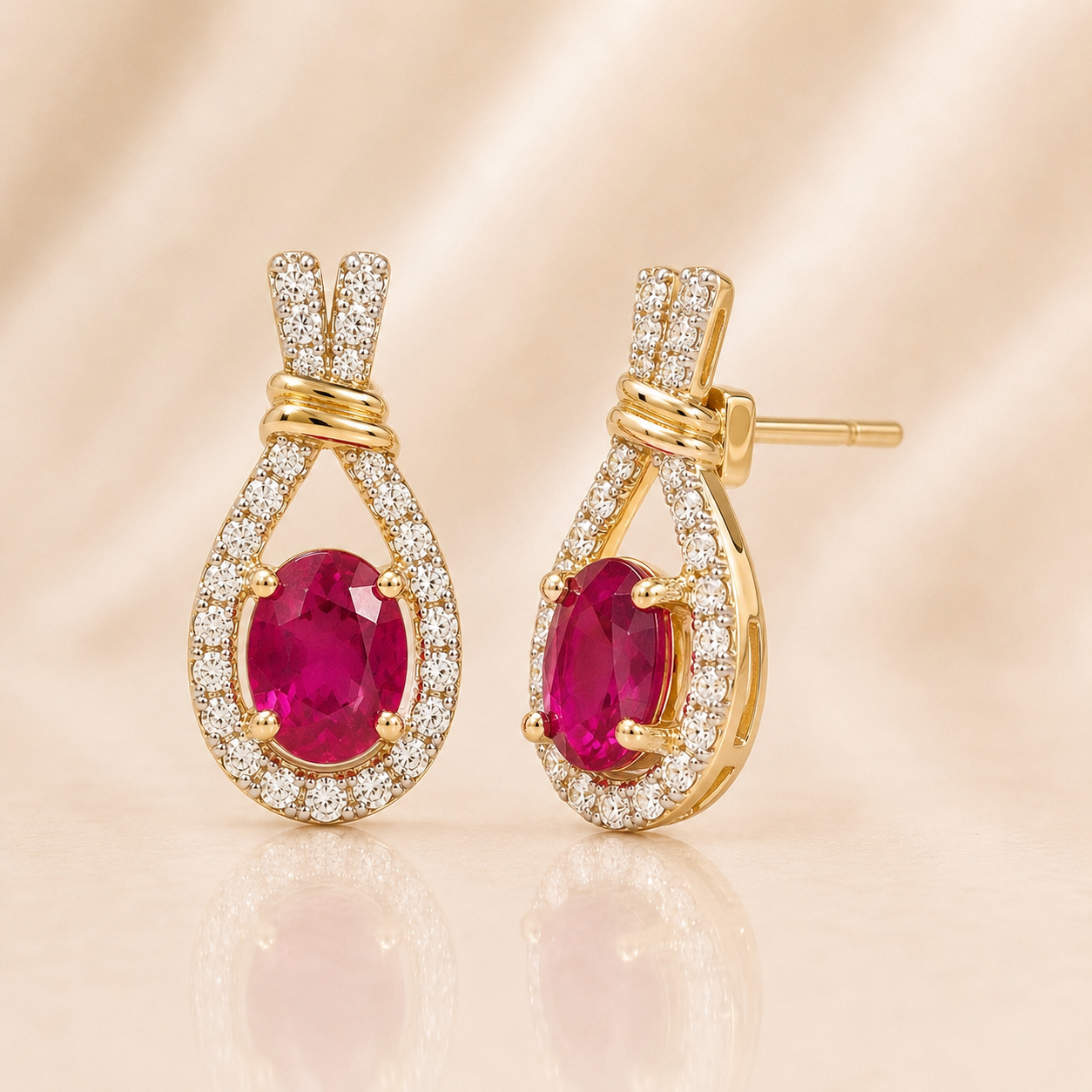 Ruby & Diamond Oval Rope Studs Ruby