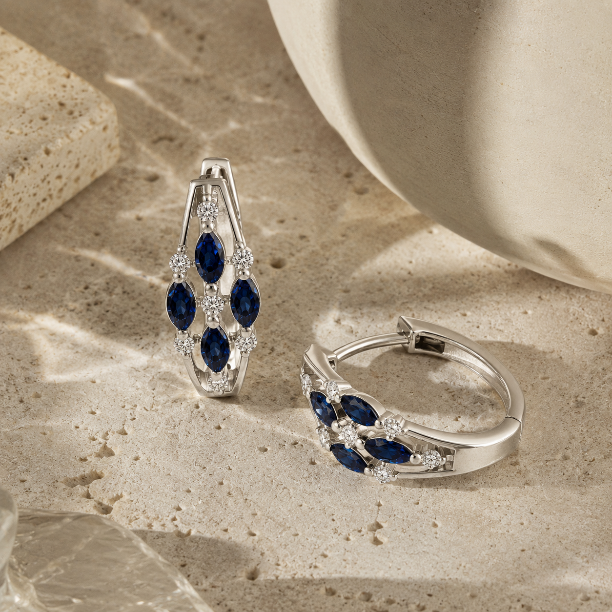 Shimmering Rainfall Sapphire Hoops