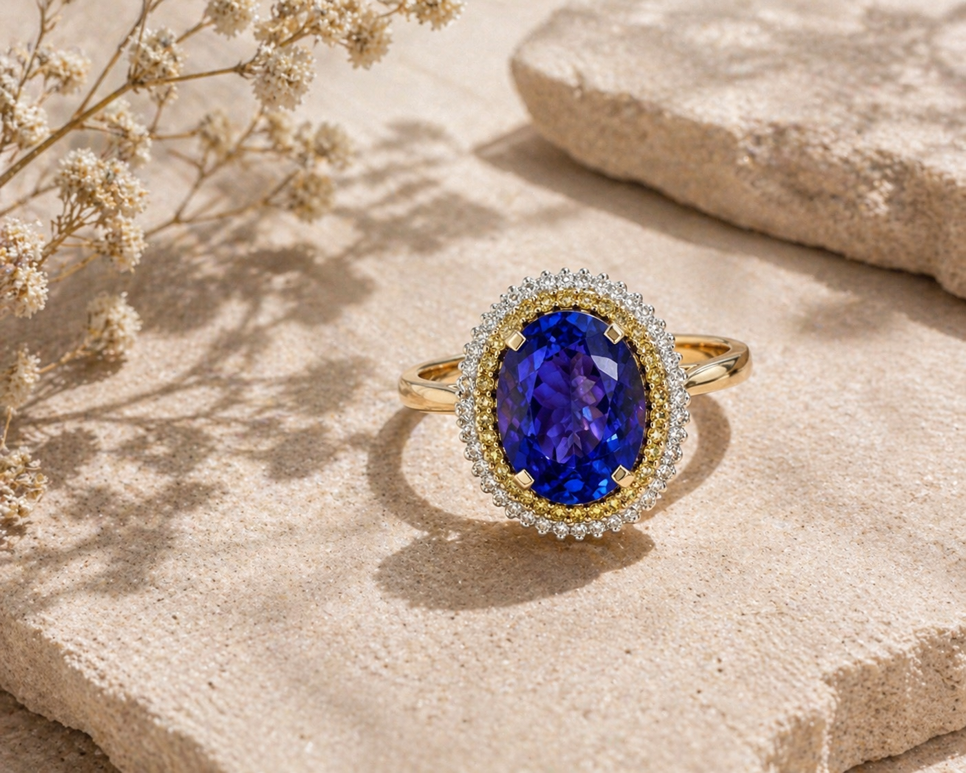 Heirloom Tanzanite & Diamond Cocktail Ring Tanzanite
