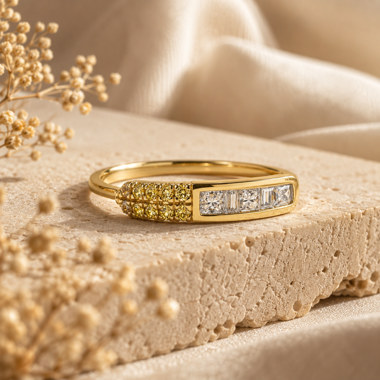 Rays of Sunshine Stacking Ring Yellow Diamond