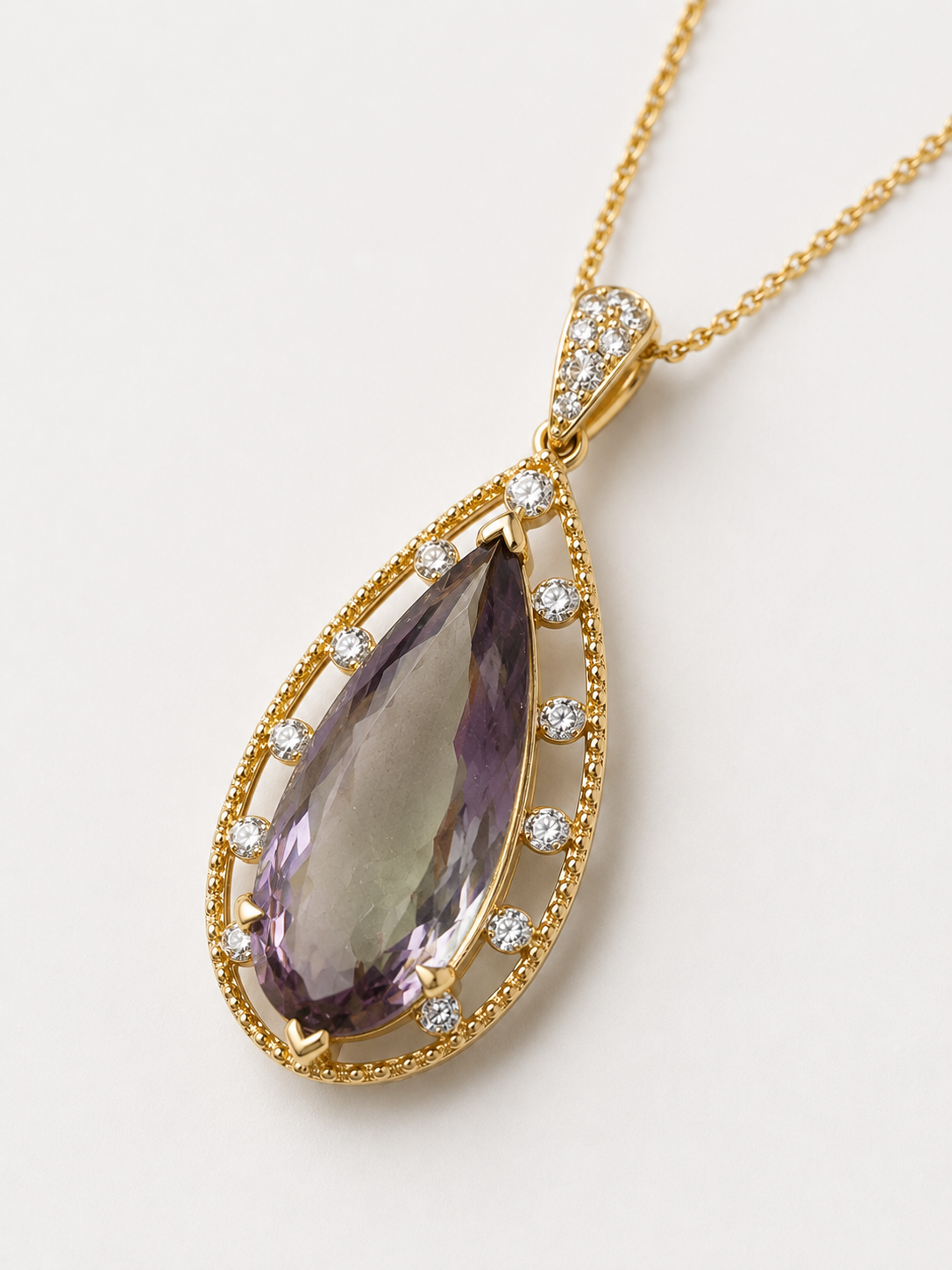 Certified Pear Csarite & Diamond Necklace Csarite