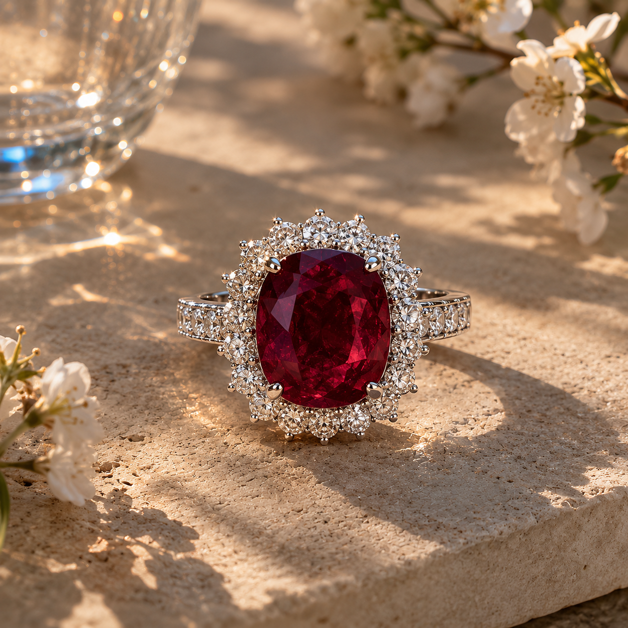 6.20 CTW Certified Burmese & Diamond Ring