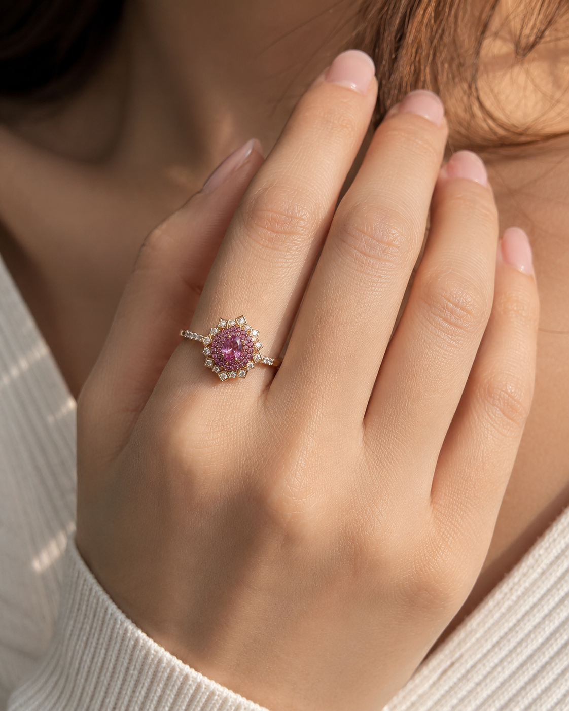 Pink Mirror Sapphire & Diamond Ring Pink Sapphire