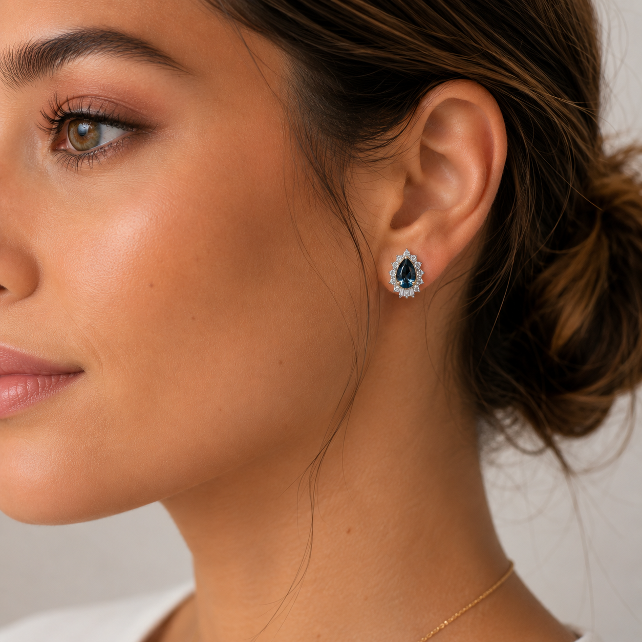 London Blue Topaz and White Diamond Pear Studs BLUE TOPAZ