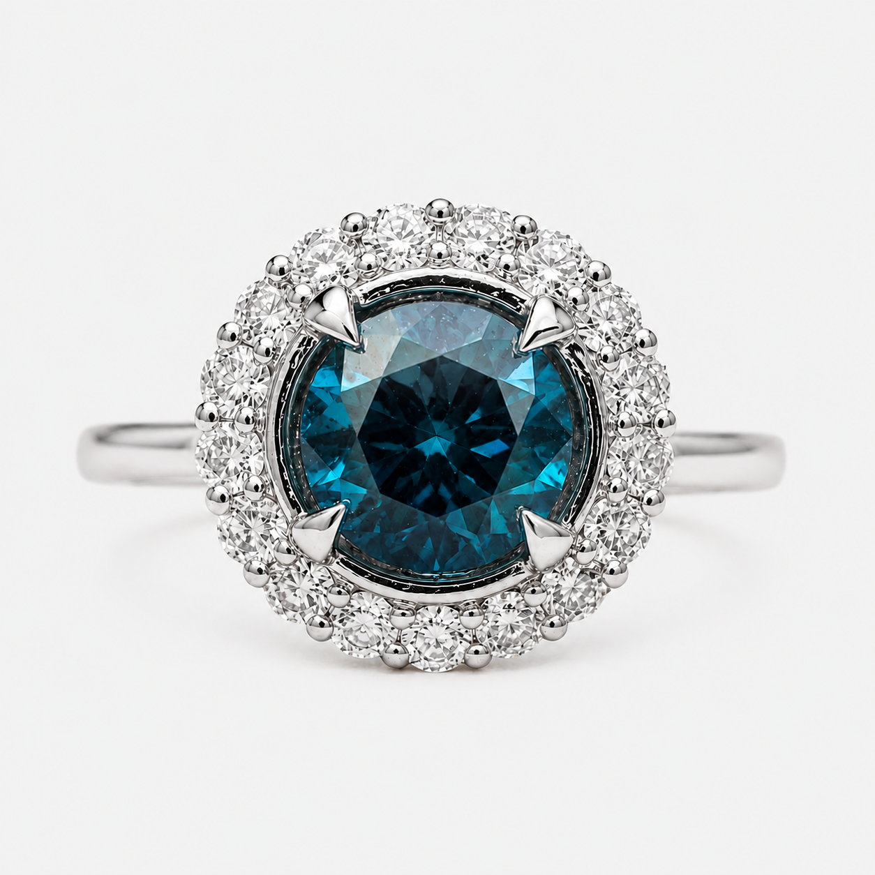 Curved Halo Blue Diamond Ring blue diamond