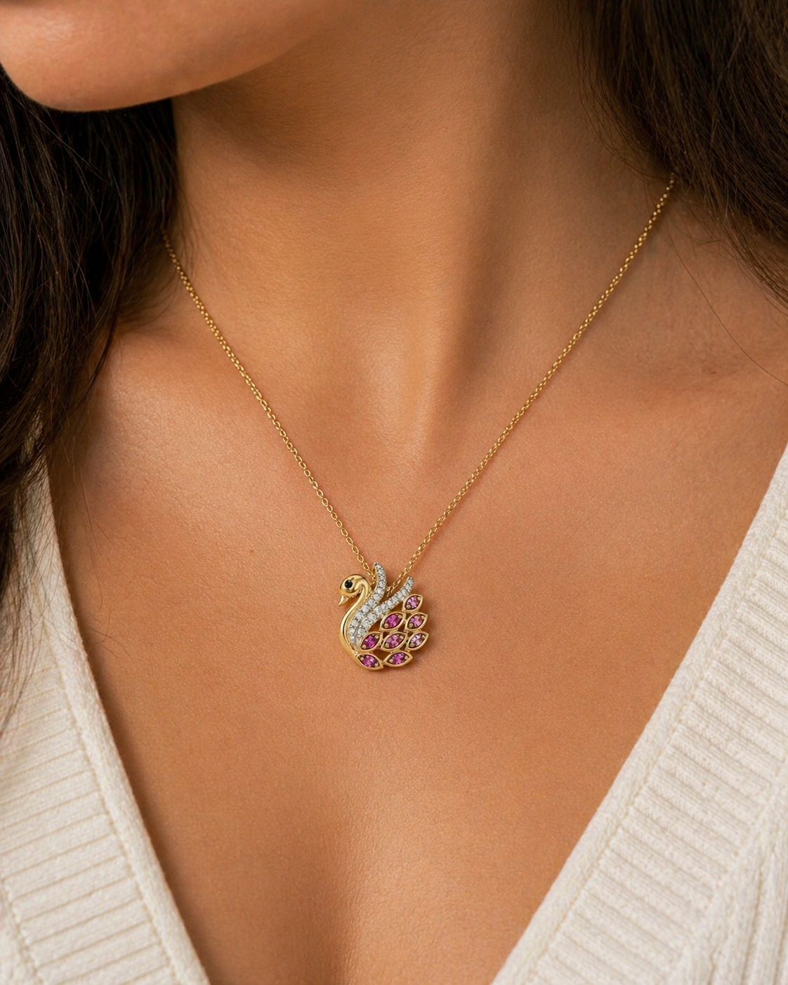 Pink Feathered Swan Necklace KALLATI