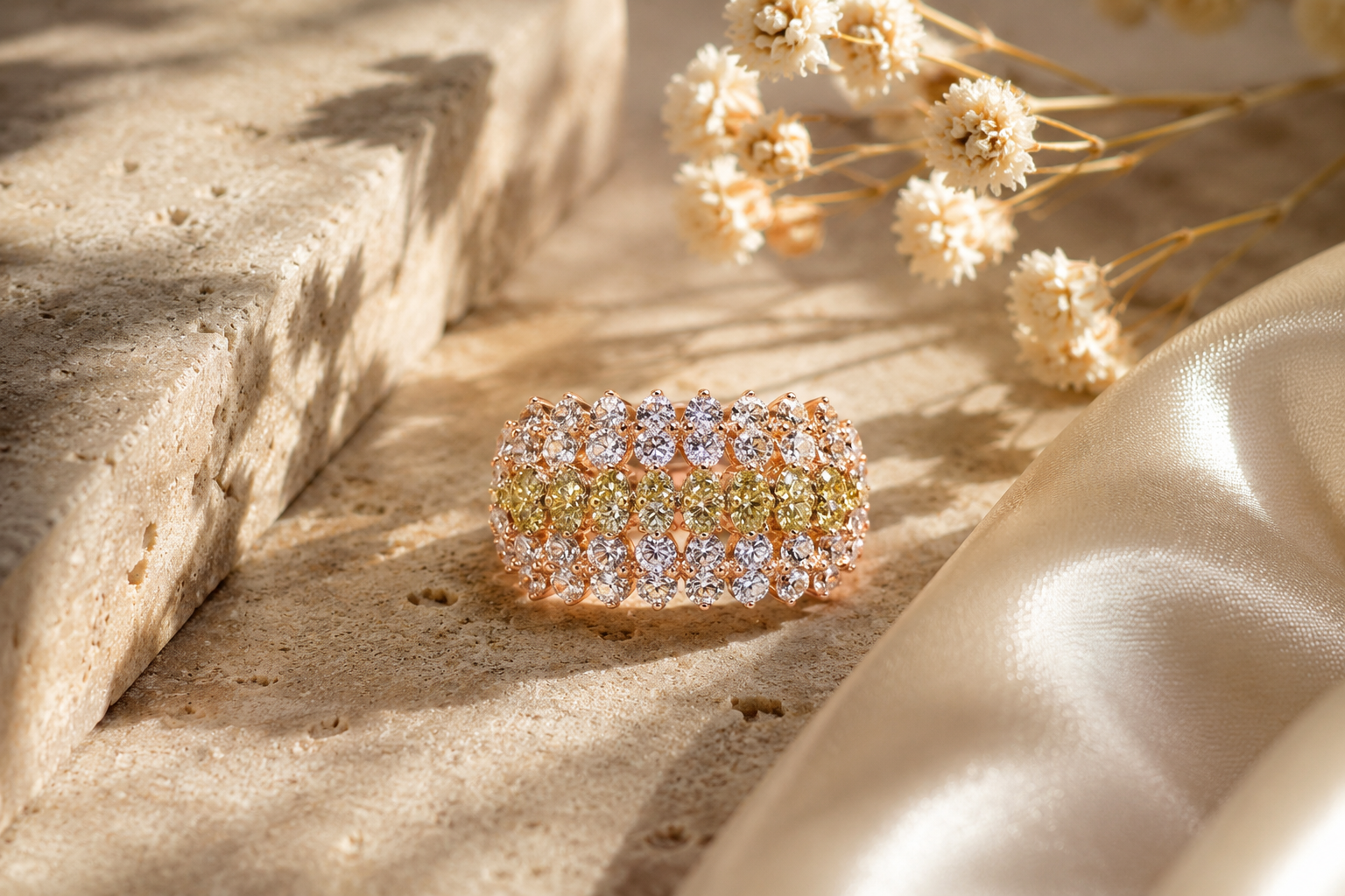 Golden Feather Diamond Ring