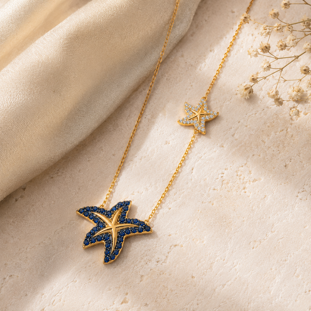 Sapphire & Diamond Starfish Necklace