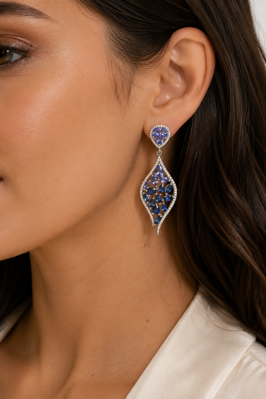 Peacock Sapphire & Tanzanite Tennis Earrings