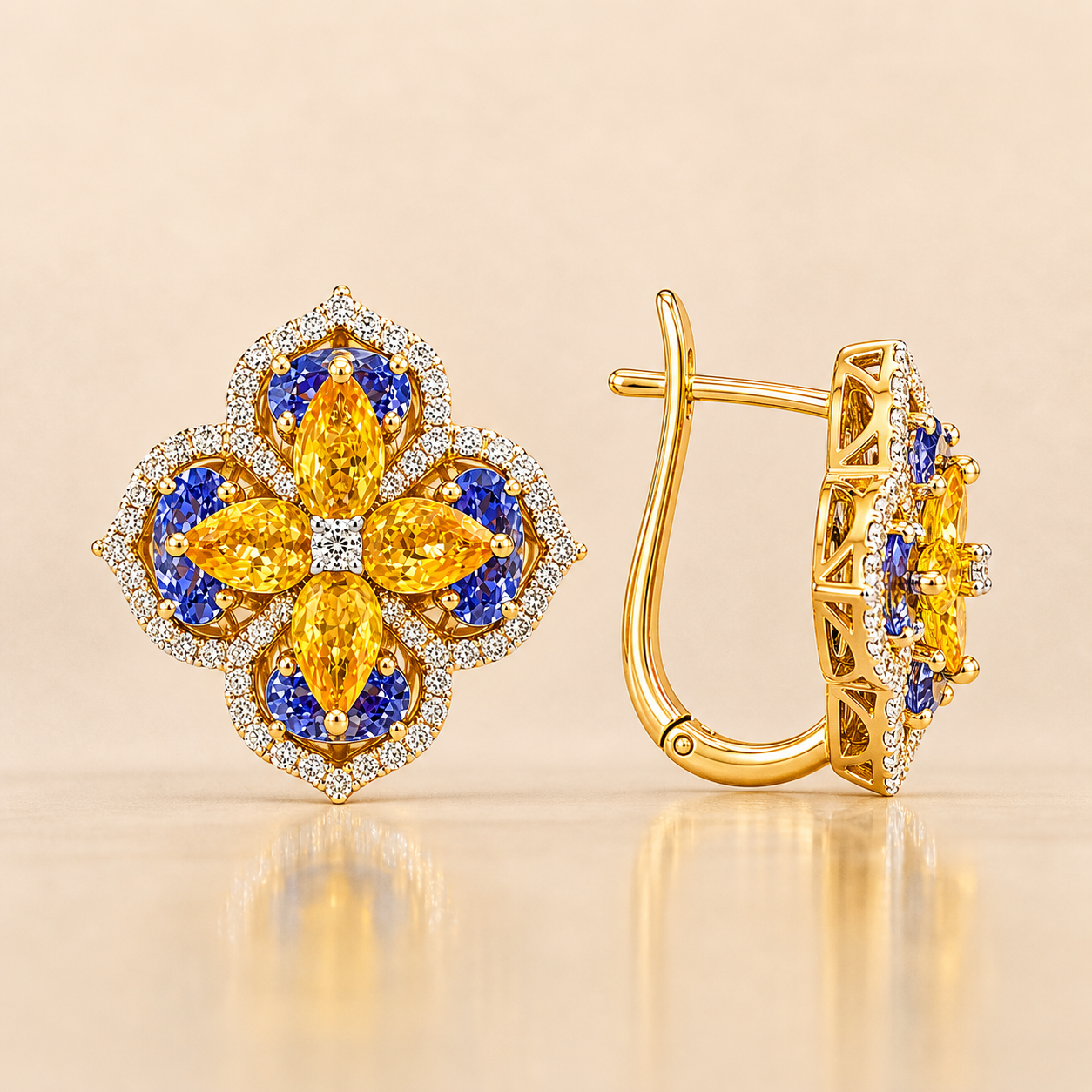 Golden Blossom Tanzanite Huggies Tanzanite