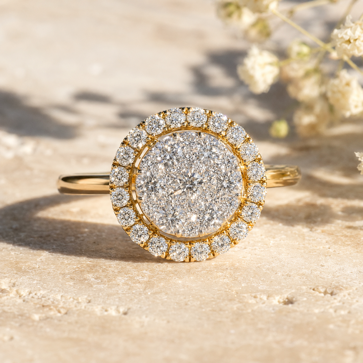 Cluster Halo Diamond Ring White Diamond