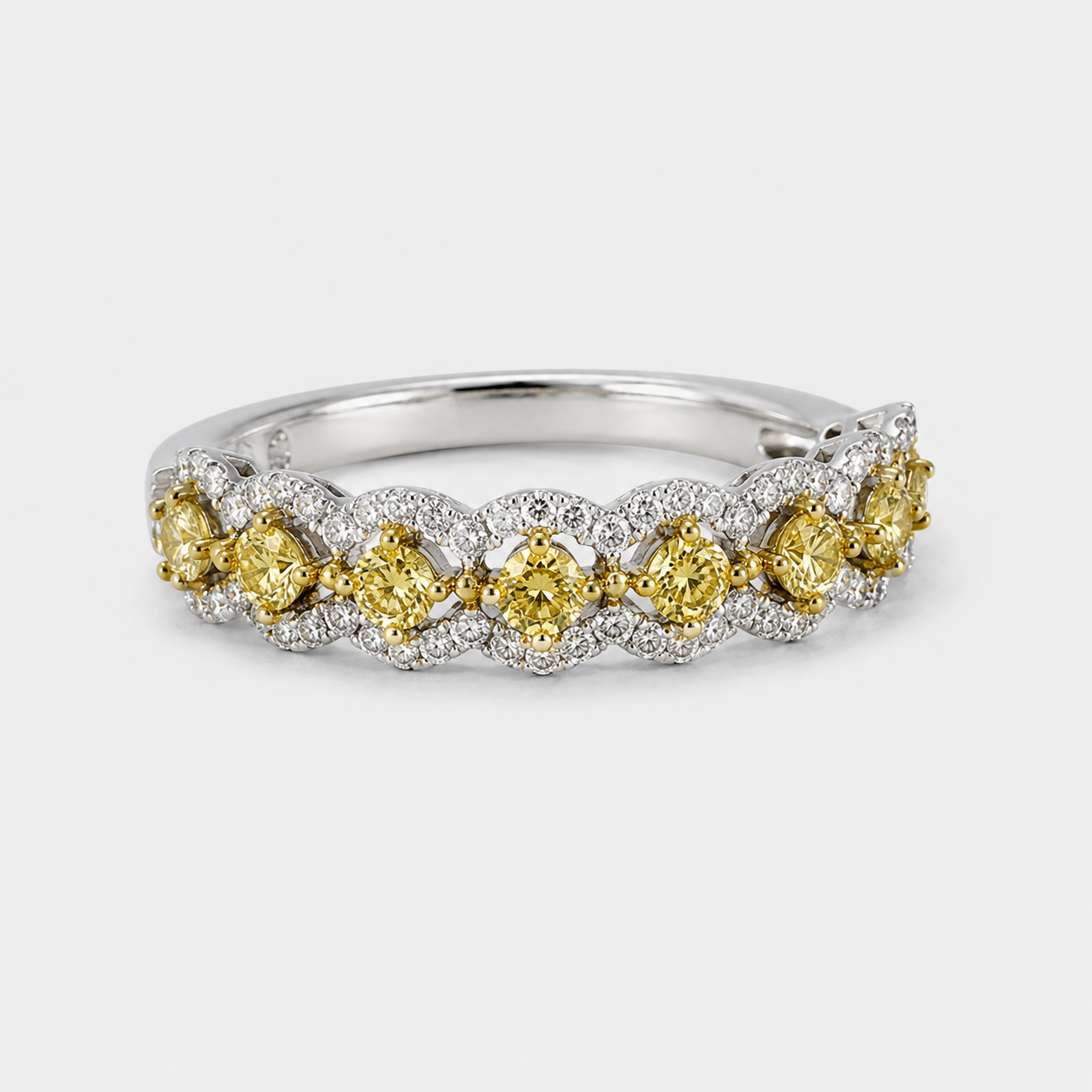 Yellow & White Diamond Scalloped Ring Yellow Diamond