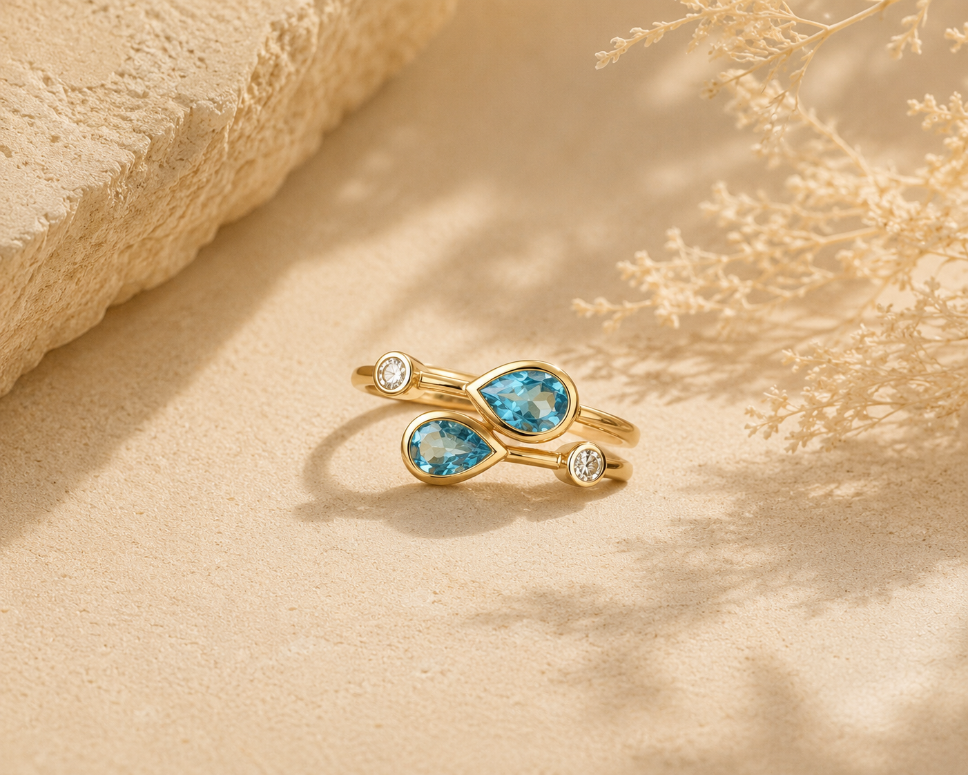 Perfect Pear Blue Topaz & White Diamond Ring BLUE TOPAZ