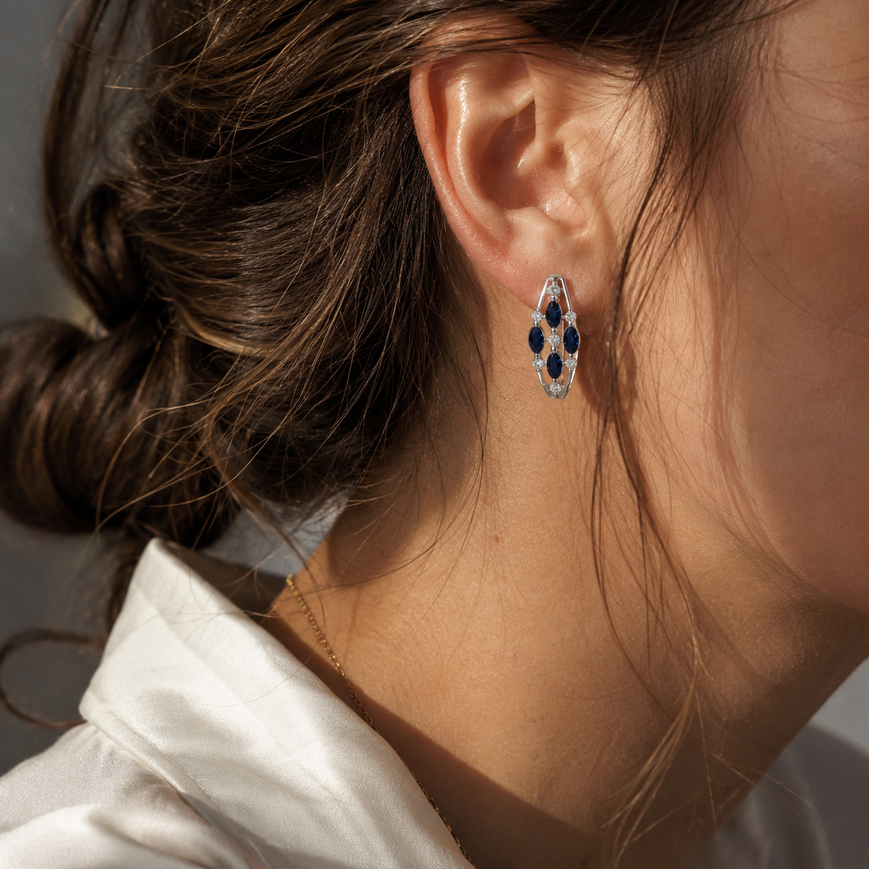 Shimmering Rainfall Sapphire Hoops