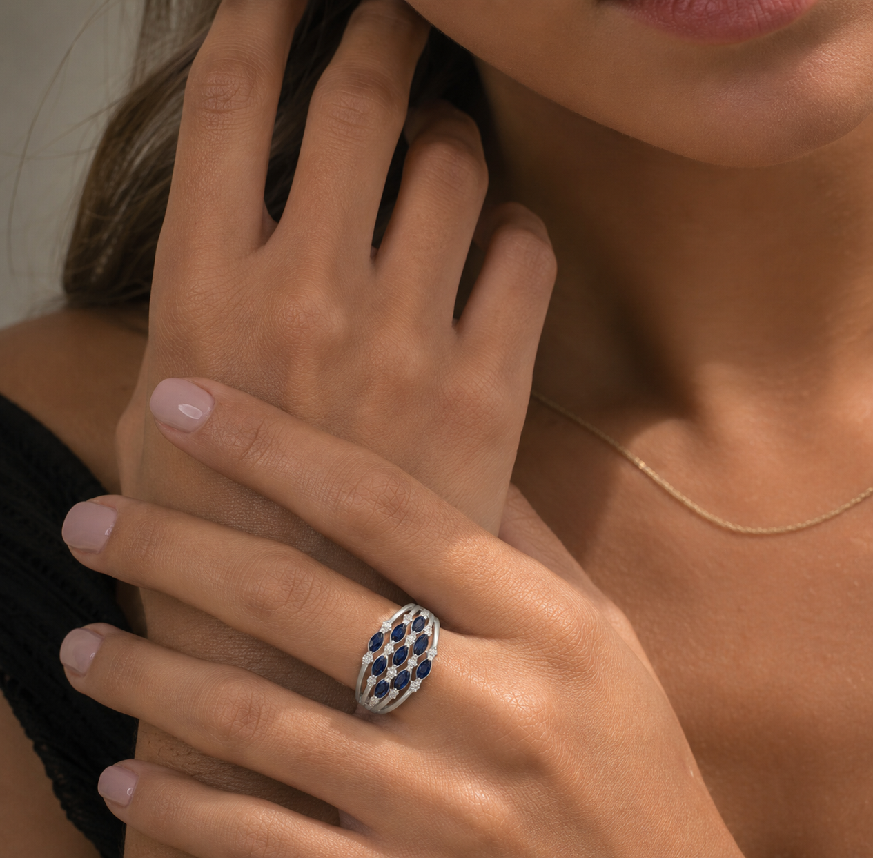 Shimmering Rainfall Sapphire Ring