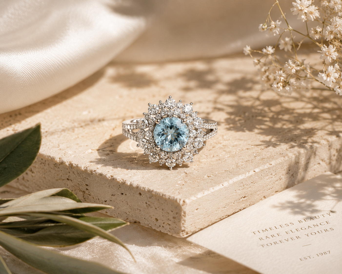 Blue Iris Aquamarine & Diamond Ring Semi Precious