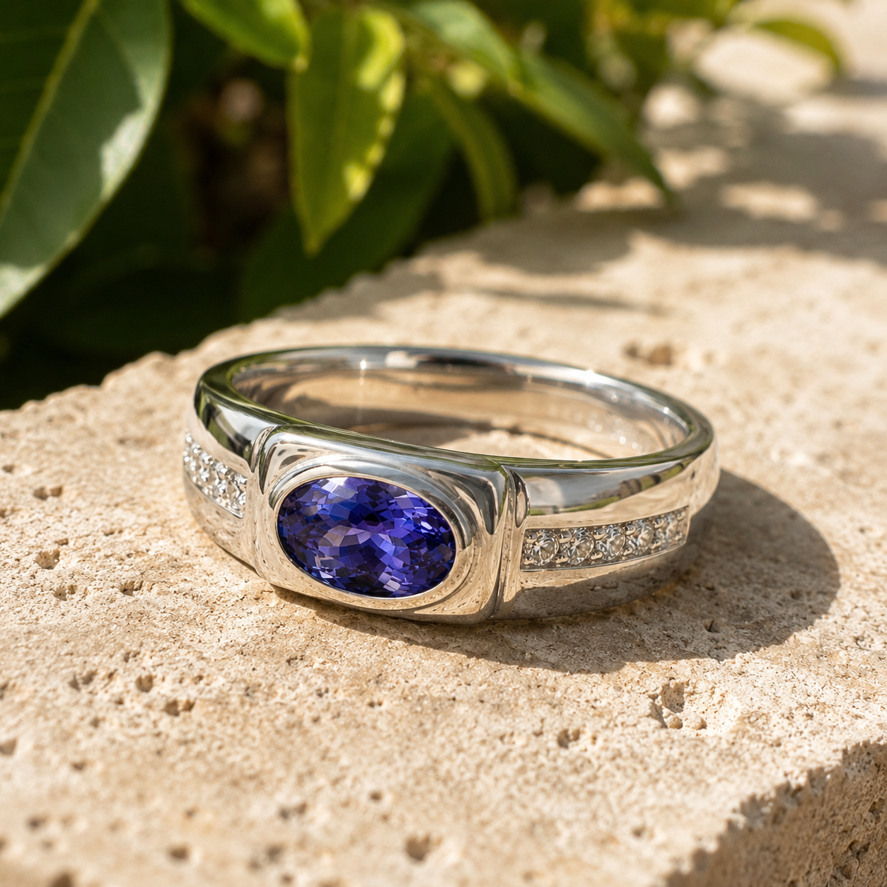 Large Violet Oasis Men's Ring Tanzanite