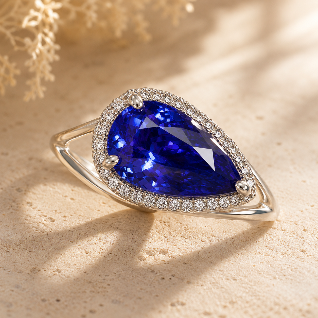 Certified Pear Split Shank Tanzanite Ring
