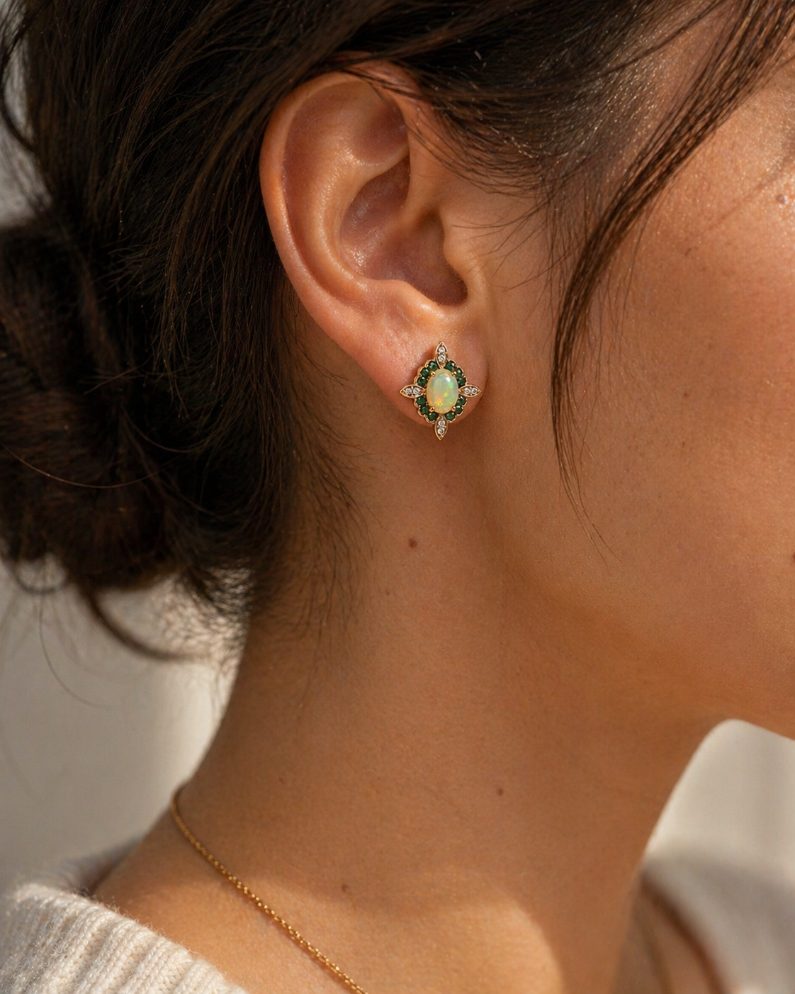 Ethereal Garden Opal & Emerald Studs opal