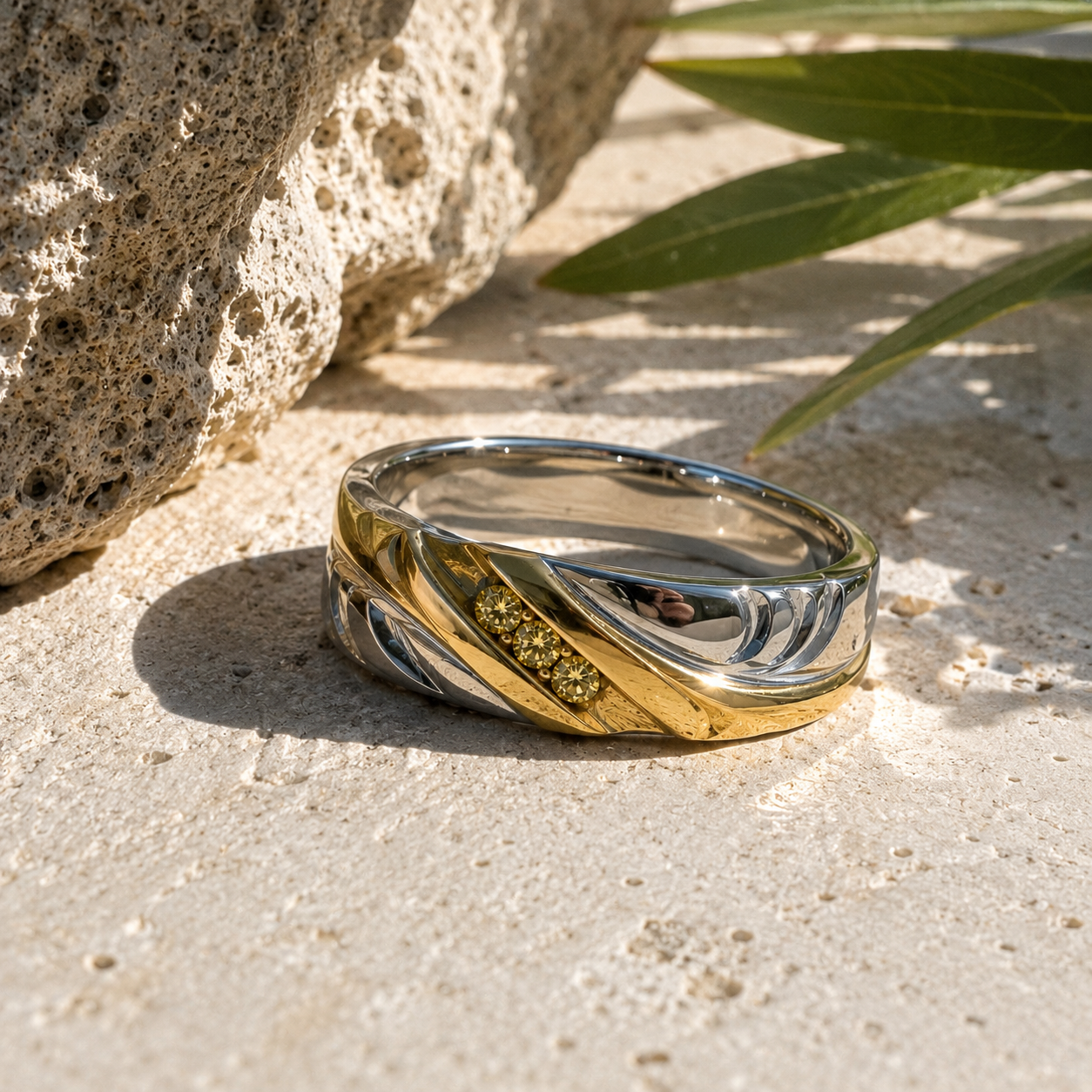 Duo Tone Yellow Diamond Men's Ring Yellow Diamond