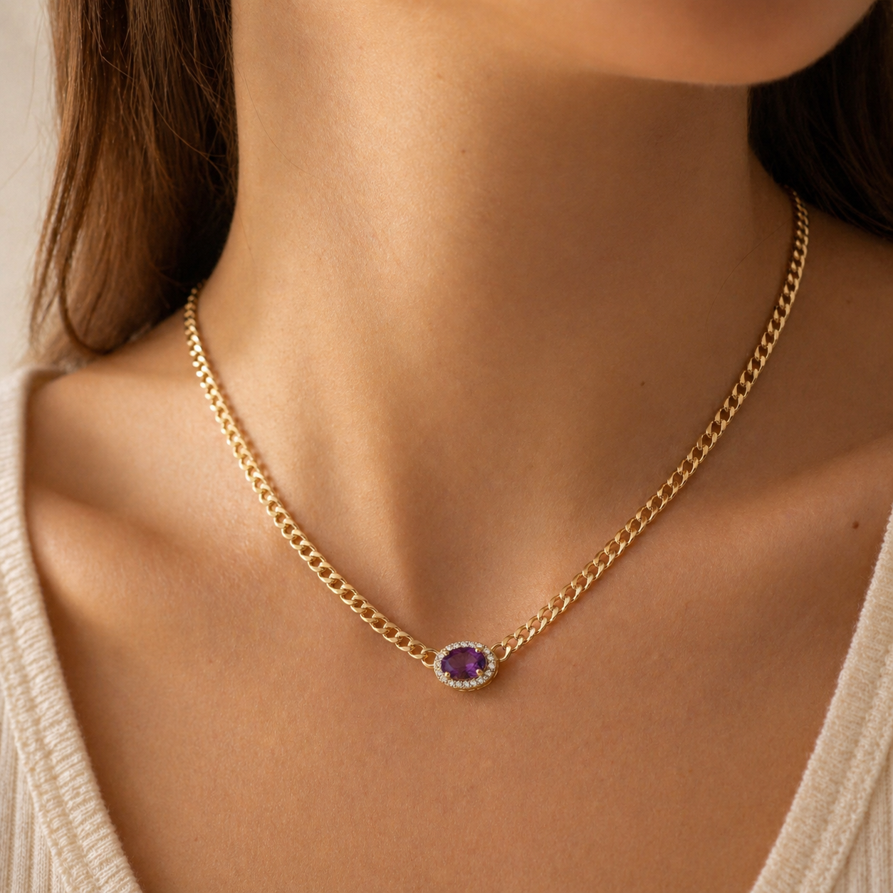 Amethyst Diamond Curb Chain
