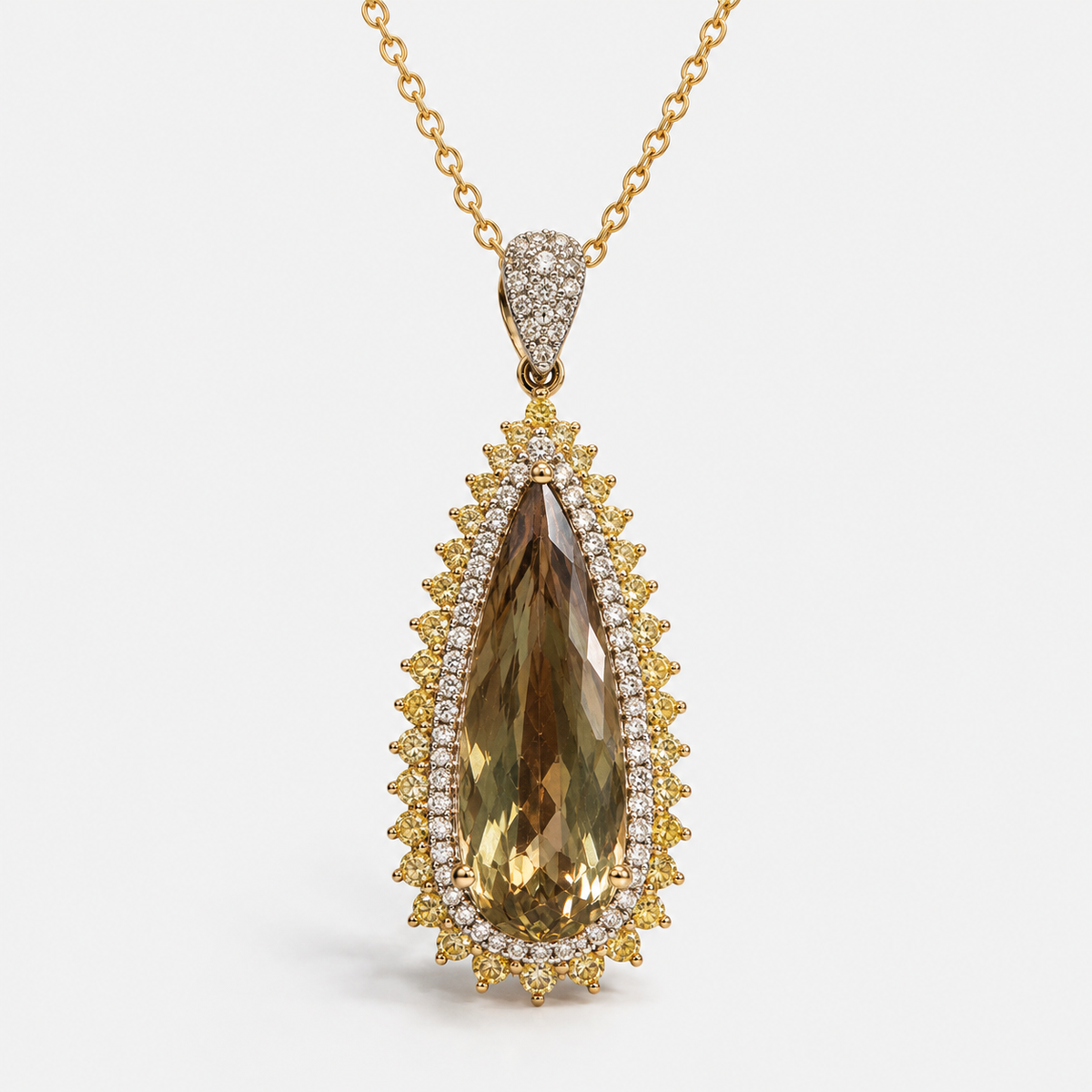 Certified Golden Glamour Csarite & Diamond Necklace