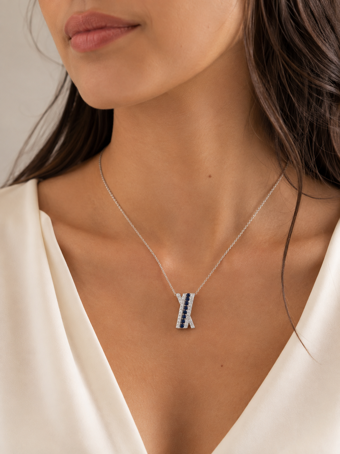 Diamond & Sapphire Crossover Pendant