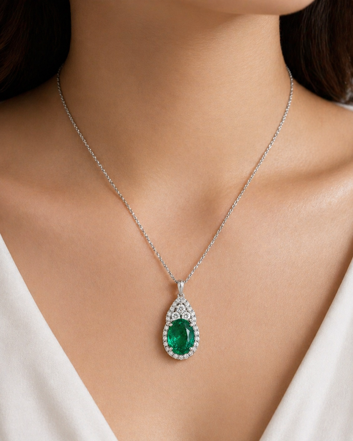 Diamond Crown Emerald Oval Pendant Emerald