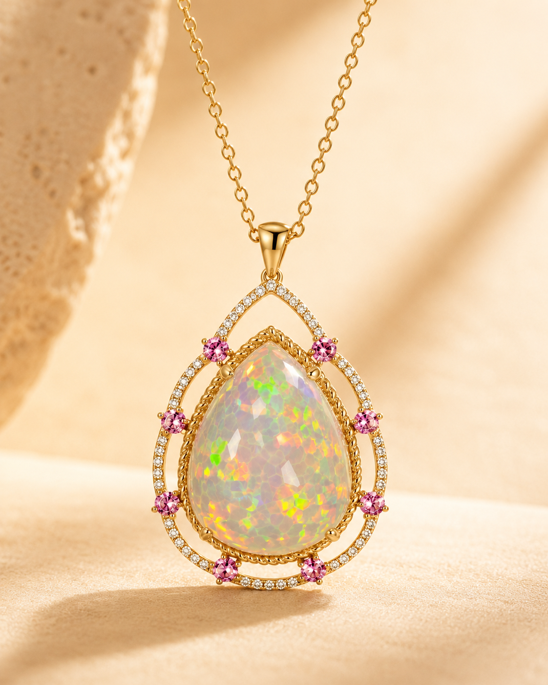 Pink Princess Opal & Diamond Necklace