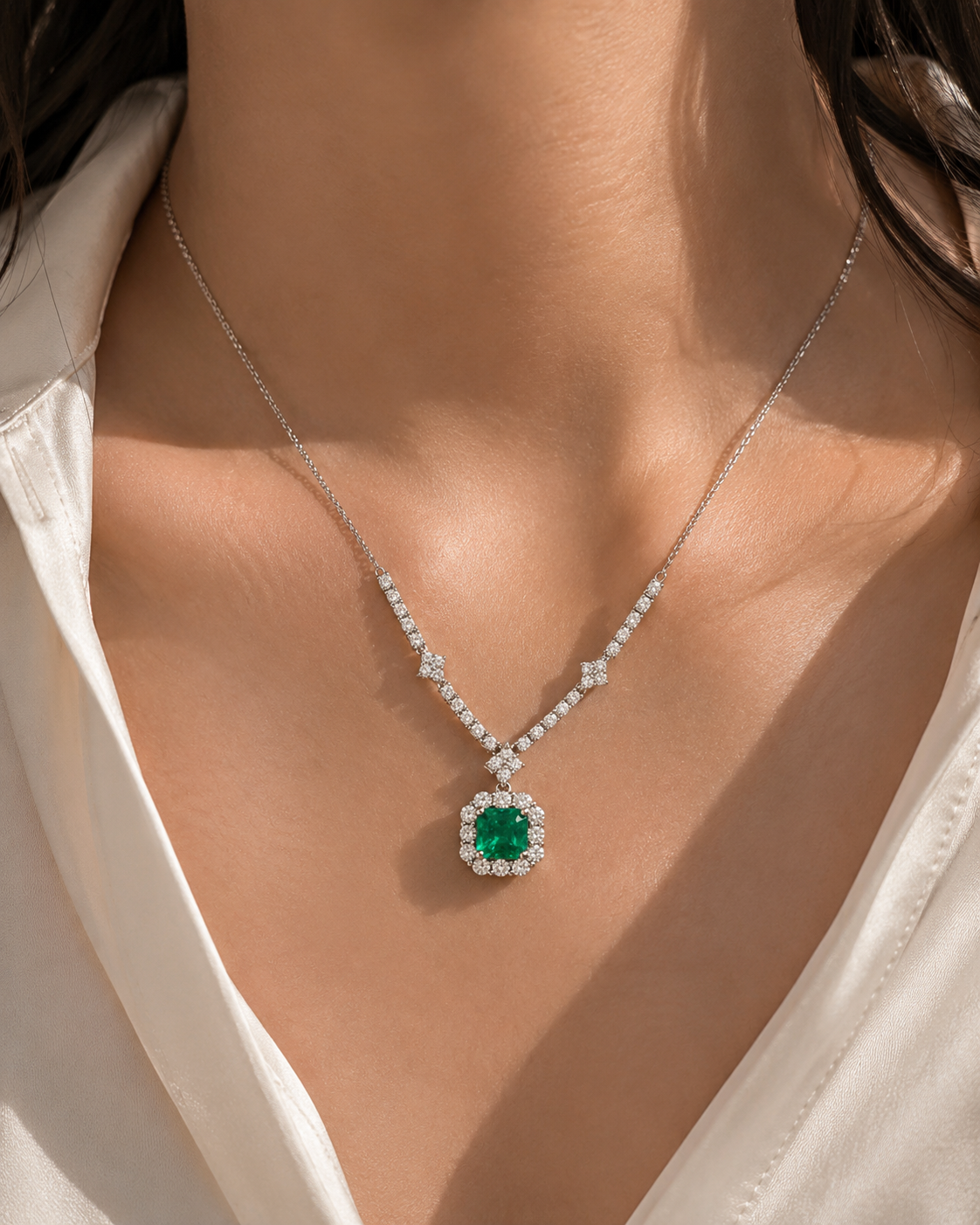 Heirloom Diamond & Emerald Necklace Emerald