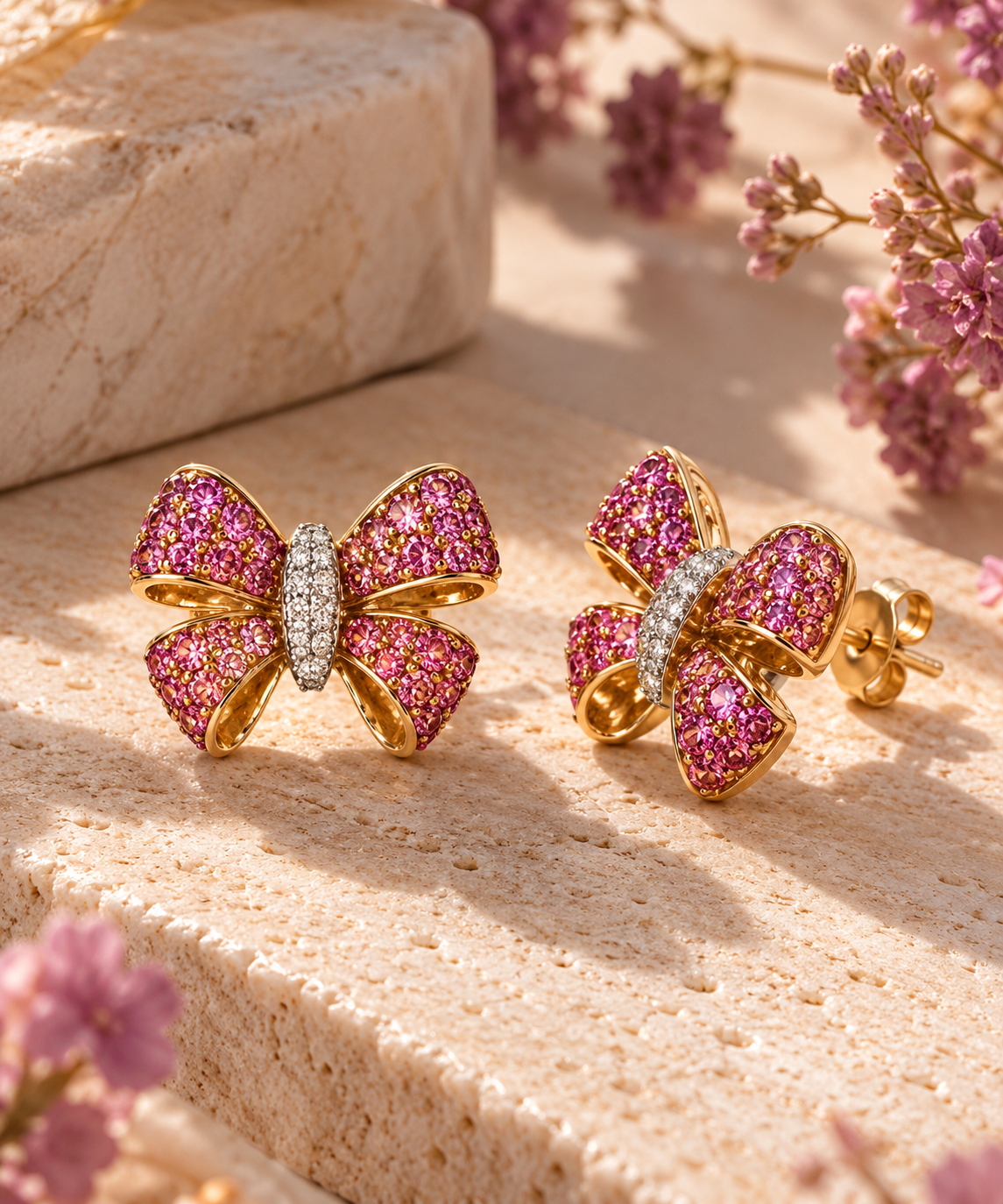 Pink Ribbon Sapphire & Diamond Studs