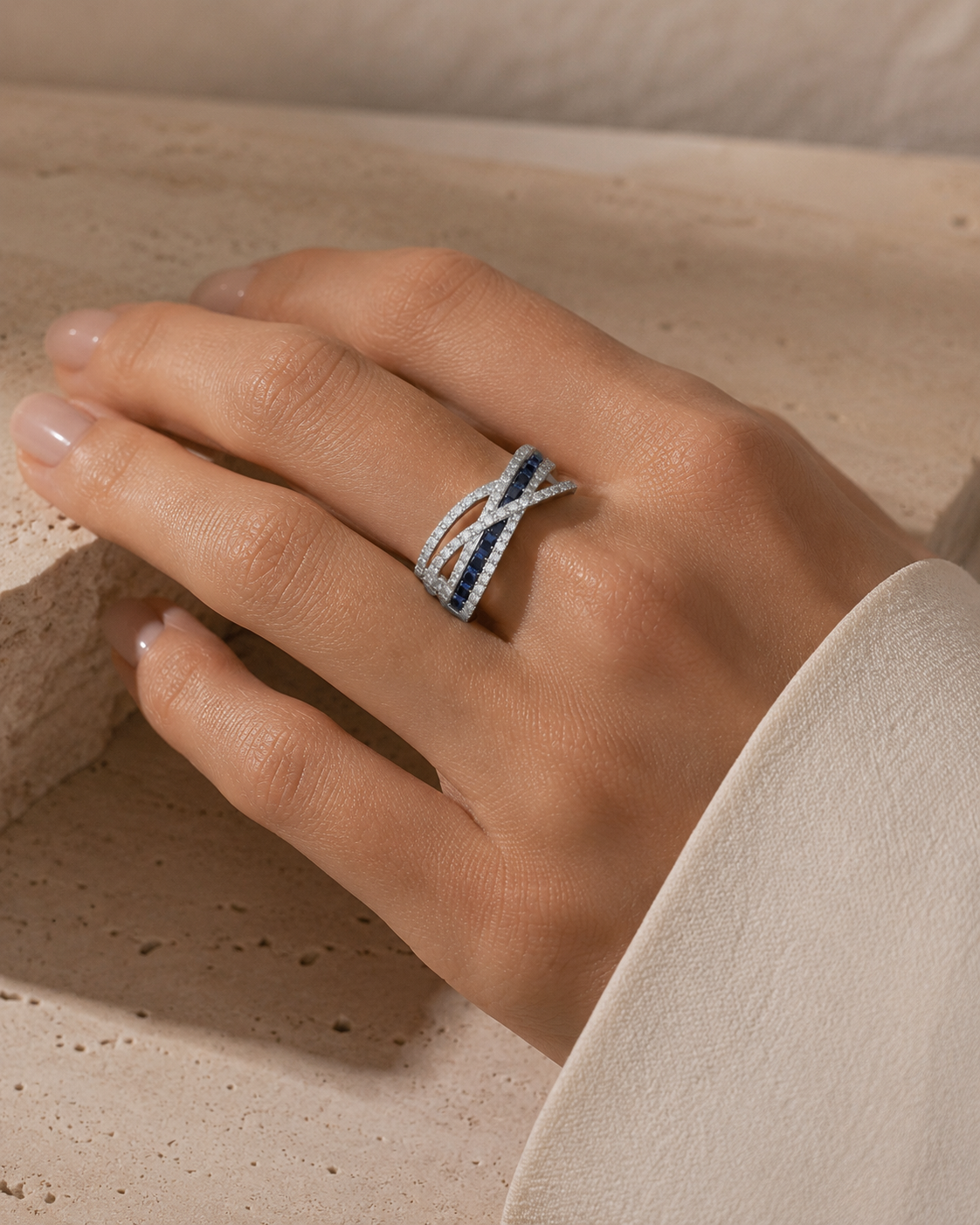 Waving Roads Blue Sapphire & Diamond Ring